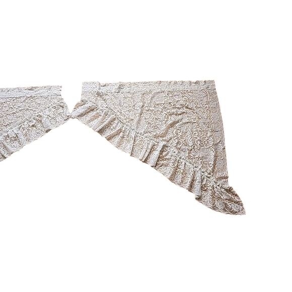 Elegant Beige Lace Swag Style Valance 2 Panels Romantic Floral Design 37x33 in - Picture 2 of 8